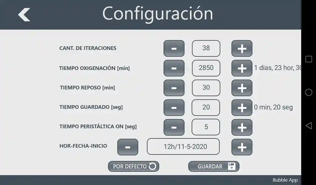 Screenshot of process configuration